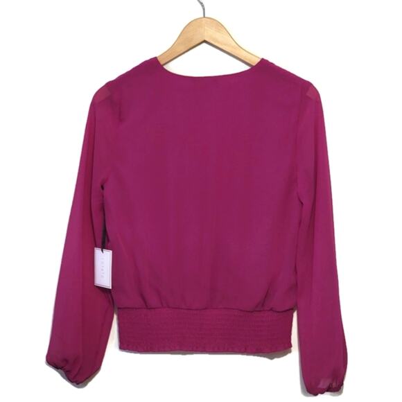 1 State V Neck Long Sleeve Smock Waist Pink Blouse Workwear Office  Size XS - Picture 6 of 13